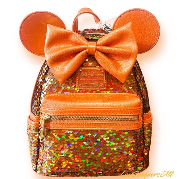 Loungefly Handbags - Disney Parks Loungefly Minnie Mouse Sequined Peach Punch Mini Backpack